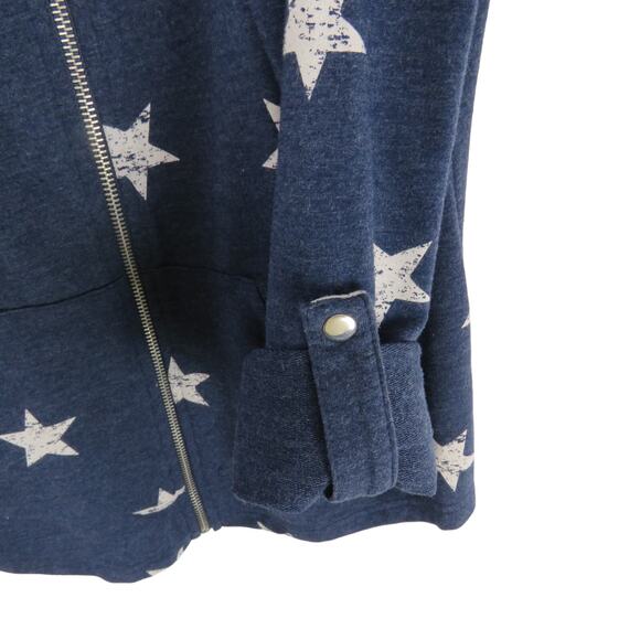 Y2k Style & Co. Navy Blue Star Pattern Patriotic Zip Up Hoodie Sweatshirt Small - Picture 3 of 9